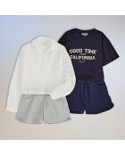 T-Shirt en Coton Bio Glamour mc print bleu marine