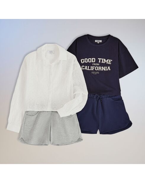 T-Shirt en Coton Bio Glamour mc print bleu marine