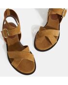 Sandales plates en Cuir camel