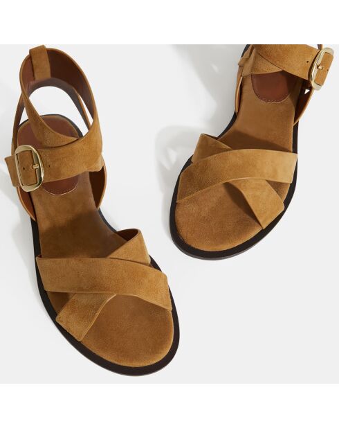 Sandales plates en Cuir camel