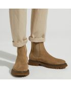 Chelsea Boots en Velours de Cuir marron taupe