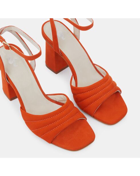 Oranje gewatteerde leren sandalen met hak - hak van 8 cm