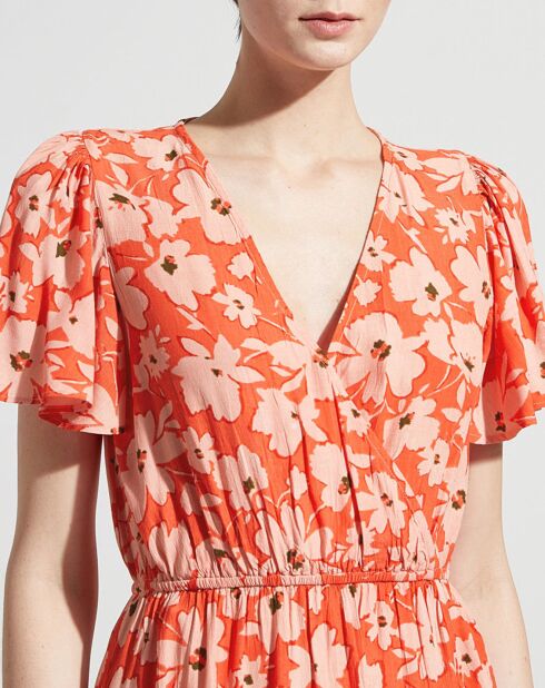 Robe midi Lauralie imprimée orange/rose