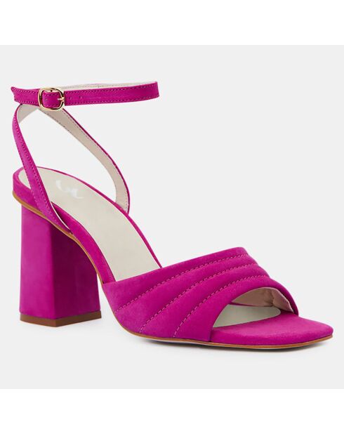 Fuchsiafarbene Sandalen aus gestepptem Leder - Absatz 8 cm