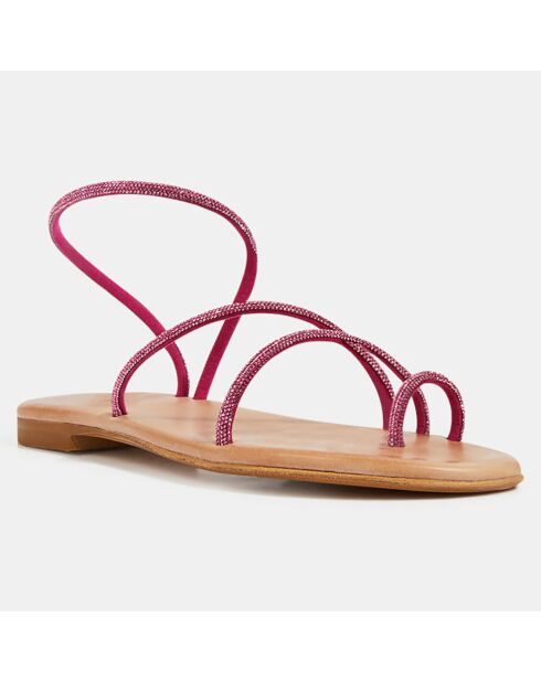 fuchsiafarbene Ledersandalen mit Strass