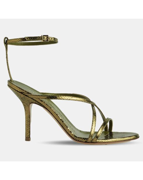 Khakifarbene Sandalen aus Schlangenleder - 9 cm Absatz