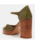 Sandales à talon en Cuir vert kaki - Talon 8.5 cm