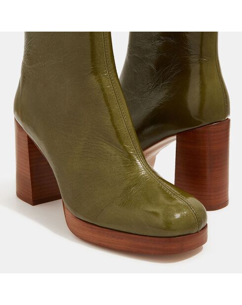 Bottines en Cuir vert kaki - Talon 8.5 cm