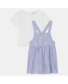 Ensemble en Coton Bio Amarla robe rayée bleu/ecru