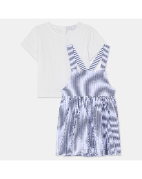 Ensemble en Coton Bio Amarla robe rayée bleu/ecru