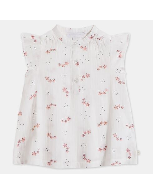 Robe Imula bis gaze aop écru/rose