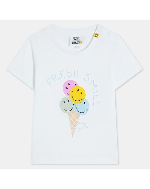 T-Shirt en Coton Bio Binos mc smiley écru/multicolore
