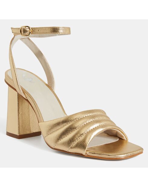 Goldfarbene Sandalen aus gestepptem Leder mit Absatz 8 cm