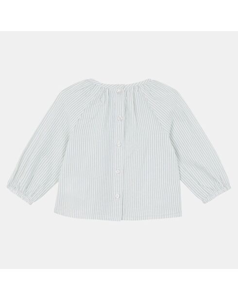 Top en Coton Bio Alaise bis ml rayures écru/vert