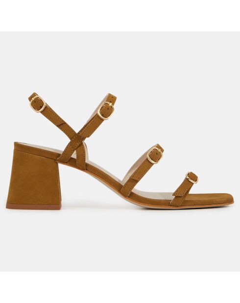 Bruine leren sandalen met hak - hak van 6 cm