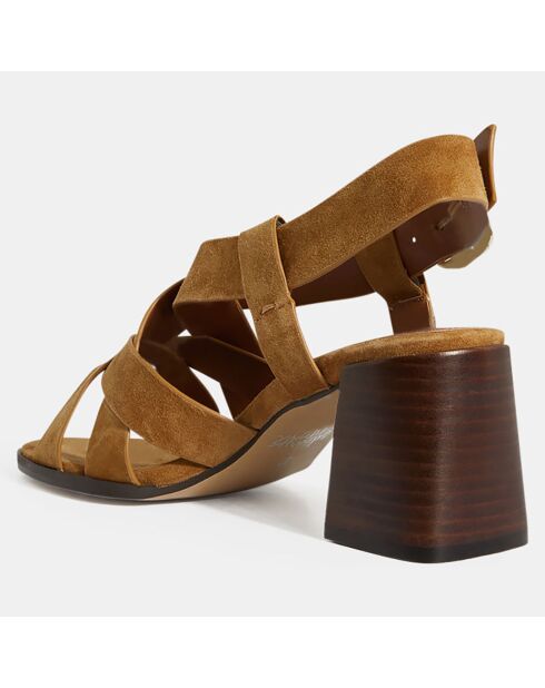 Sandalias de tacón en piel camel - Tacón 7 cm
