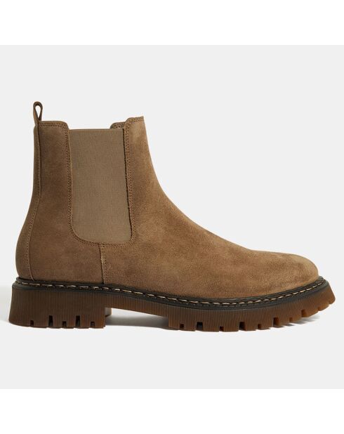 Chelsea Boots en Velours de Cuir marron taupe