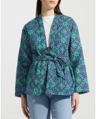 Kimono ceinturé Nougat imprimé bleu/vert