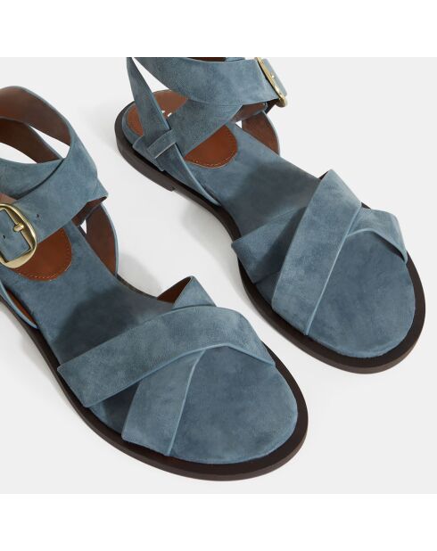 Sandales plates en Cuir bleu jean