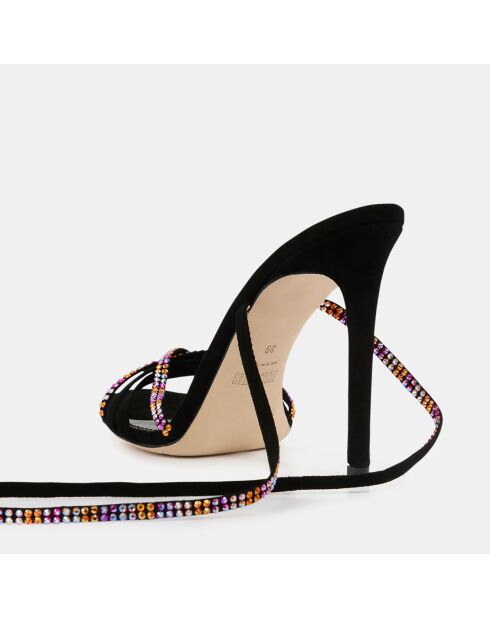 Sandales en Velours de Cuir & Strass Holly noir/multicolore - Talon 10,5 cm