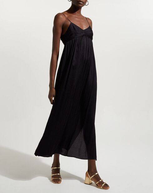 Robe en Crépon de Soie mélangée Pinstri noire