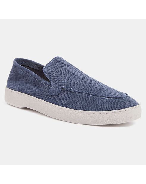 Mocassins en Velours de Cuir embossés bleu jean