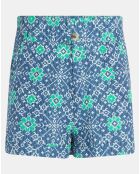 Short paperbag en Coton & Lin Nura imprimé bleu/vert