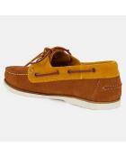 Chaussures bateau en Velours de Cuir bicolore cognac/Camel