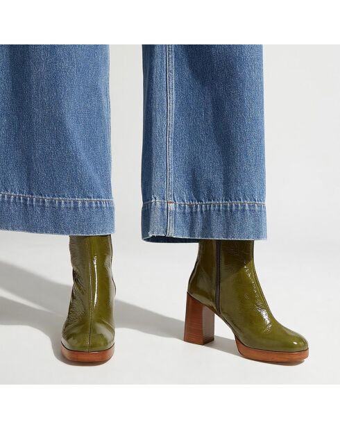 Bottines en Cuir vert kaki - Talon 8.5 cm
