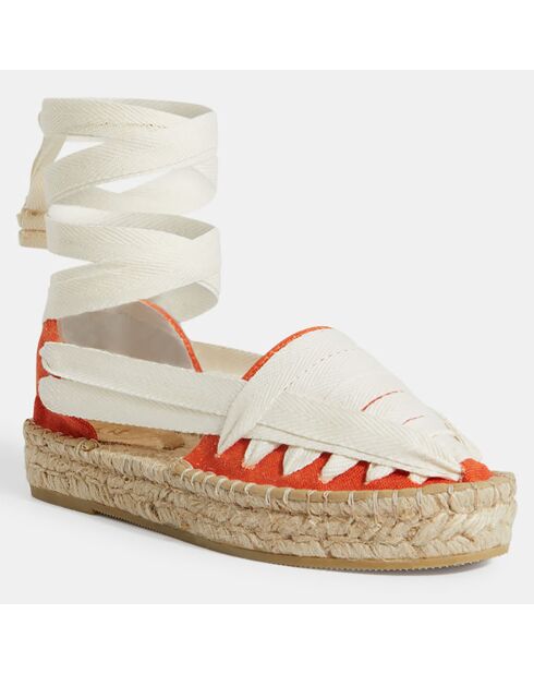 Alpargatas de algodón orgánico con corbatas en color crudo/naranja