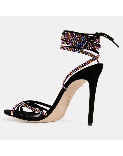 Sandales en Velours de Cuir & Strass Holly noir/multicolore - Talon 10,5 cm