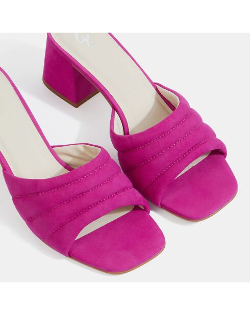 Mules de piel acolchada fucsia - Tacón 6 cm