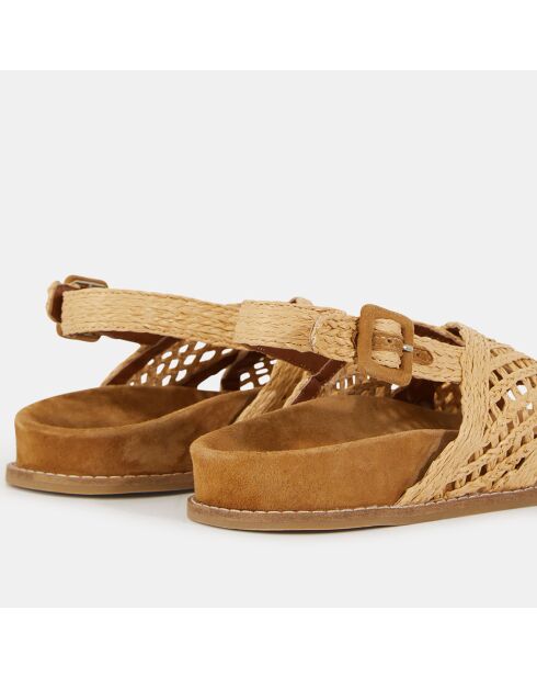 Platte sandalen van natuurlijk raffia-leer