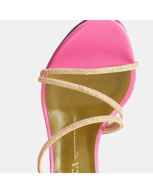 Sandales en Soie & Strass roses - Talon 9 cm