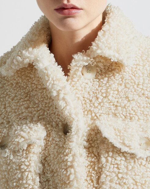 Ecru oversized jas van imitatiebont in copernic