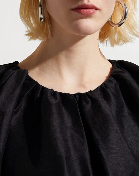 Abito midi in misto lino con intaglio Mimosa nero