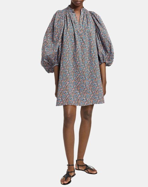 Robe en Popeline Vanessa imprimée bleue