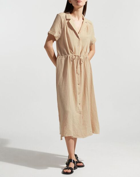 Robe en Lin & Coton Lalie col chemisier beige