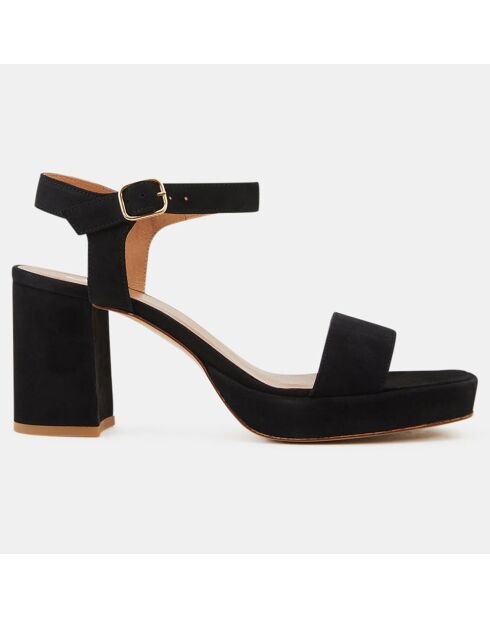 Sandalias negras con tacón de piel - Tacón de 7,5 cm