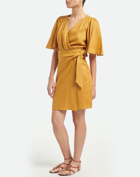 Orangefarbenes Tabasco-Kleid aus 100% Leinen