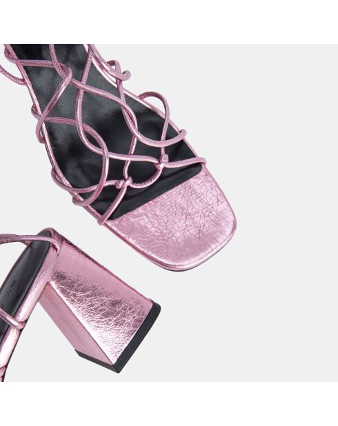 Alexander Rosafarbene Sandalen aus Lammfell - Absatz 7 cm