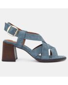 Sandales à talon en Cuir bleu jean - Talon 7 cm
