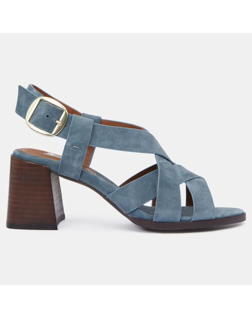 Blauwe sandalen van jeansleer met hak - Hak 7 cm