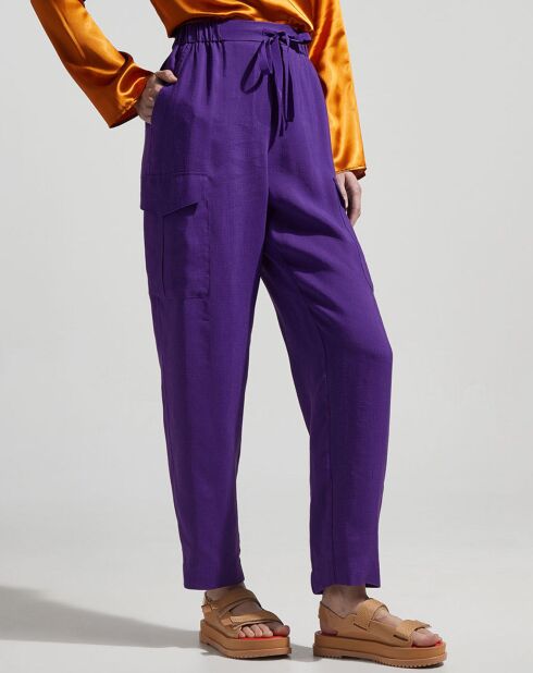 Pantalon en Lin mélangé fluide Cargo violet