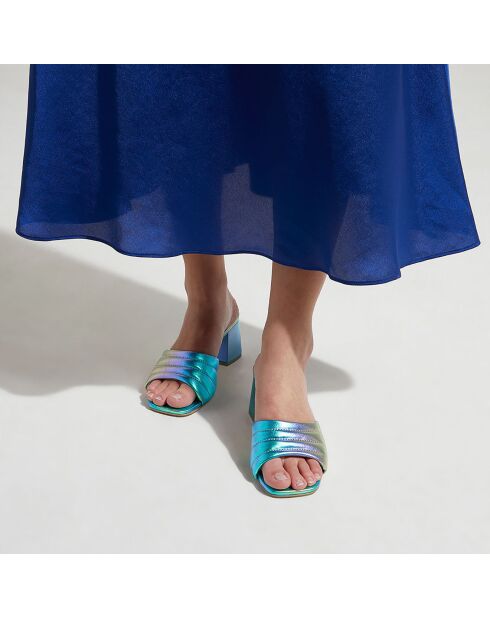 Mules à talon en Cuir matelassées multicolores - Talon 6 cm