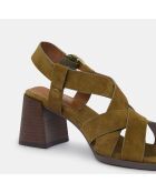 Sandales à talon en Cuir vert kaki - Talon 7 cm