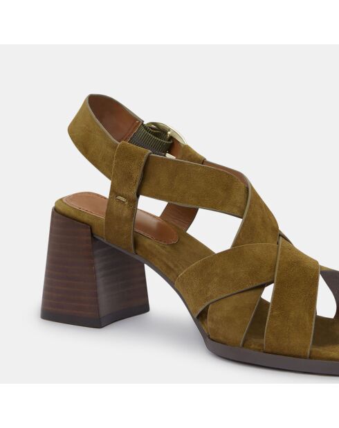 Sandales à talon en Cuir vert kaki - Talon 7 cm