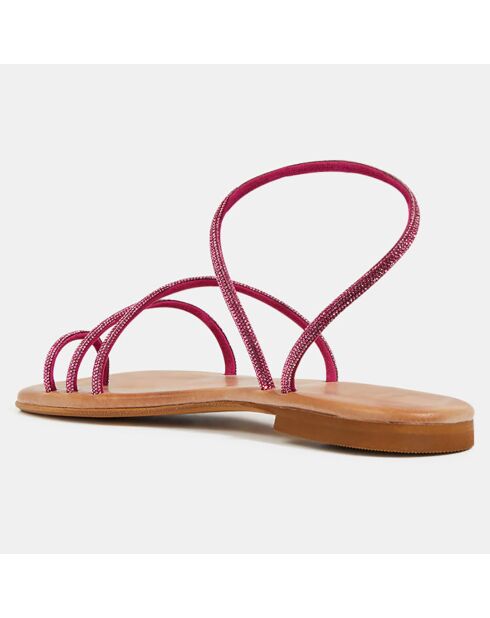 fuchsiafarbene Ledersandalen mit Strass