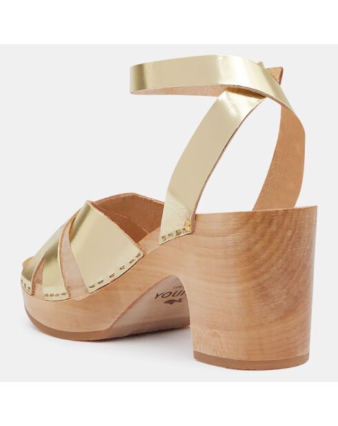 Sabots en Cuir Ybiza dorés - Talon 7,5 cm