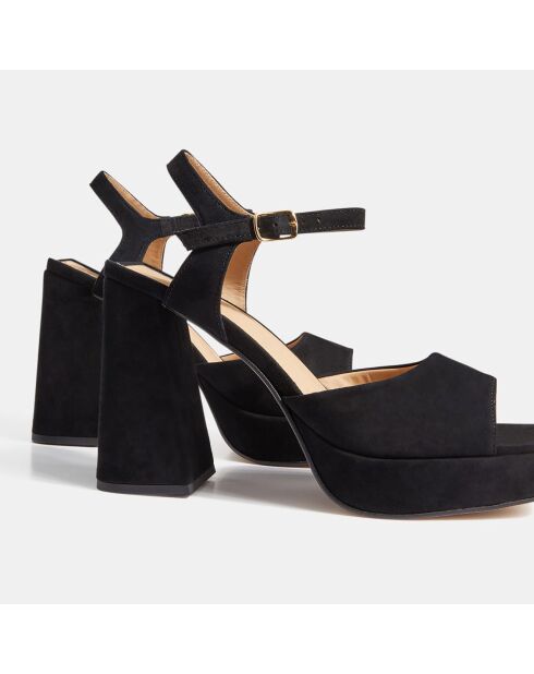 Sandales en velours de Cuir noires - Talon 10.5 cm